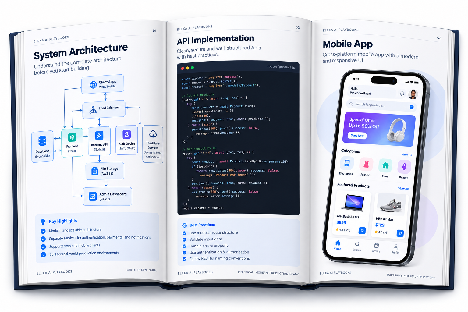 Open playbook showing architecture diagrams and annotated code
